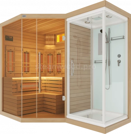 Трехместная угловая комбинированная сауна Luxury из кедра с Душевой кабиной
